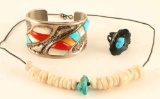 Zuni Cuff and Turquoise Ring and Necklace