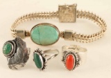 Sterling Silver Bracelet & Rings Lot
