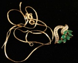 14K Gold Diamond & Emerald Necklace