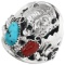 Turquoise Coral Silver Bear Navajo Men’s Ring
