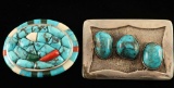 Lot of 2 Sterling Silver & Turquoise Belt Buckles