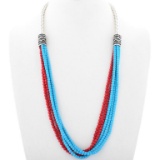 Turquoise Coral Silver Navajo Beaded Five Strand