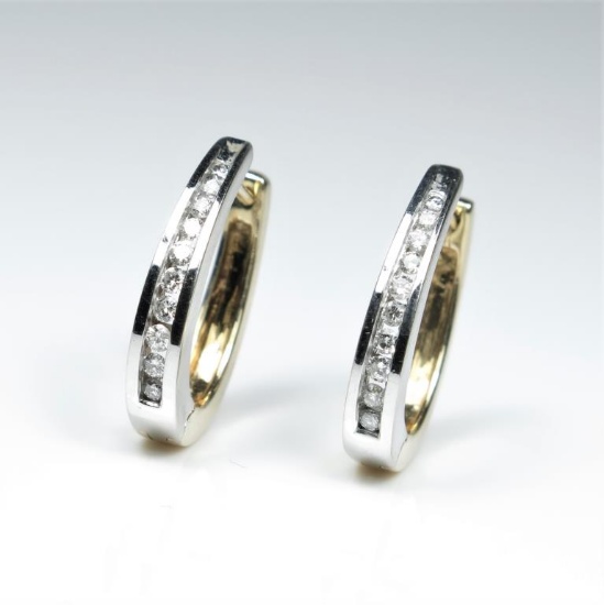 Striking Two-Tone Hoop Style Diamond Earrings