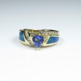 Vibrant Tanzanite, Black Opal & Diamond Ring