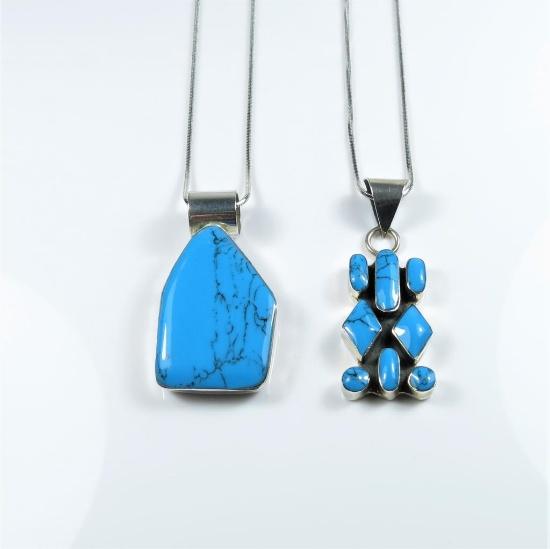 Lot of 2 Turquoise and Sterling Silver Pendants
