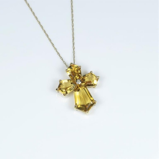 Captivating Citrine & Diamond Cross Pendant