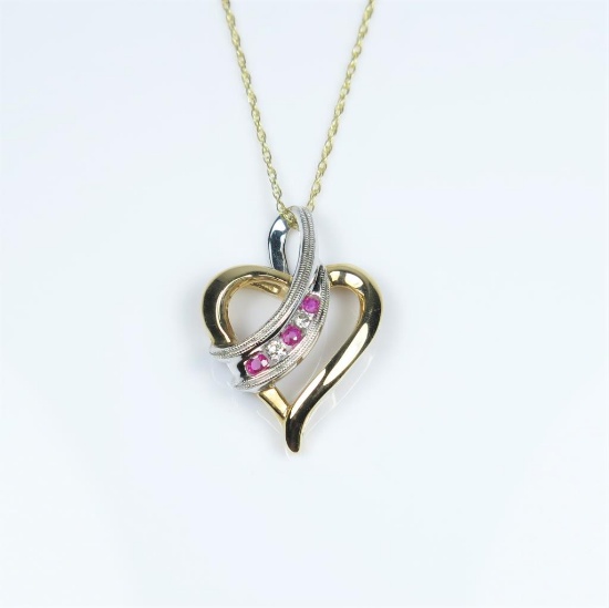 Elegant Heart Shaped Ruby & Diamond Pendant