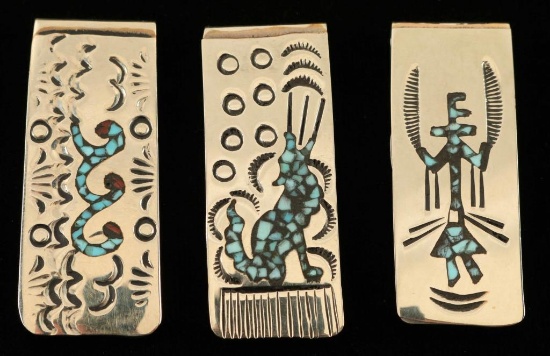 Lot of 3 Navajo Turquoise Money Clips
