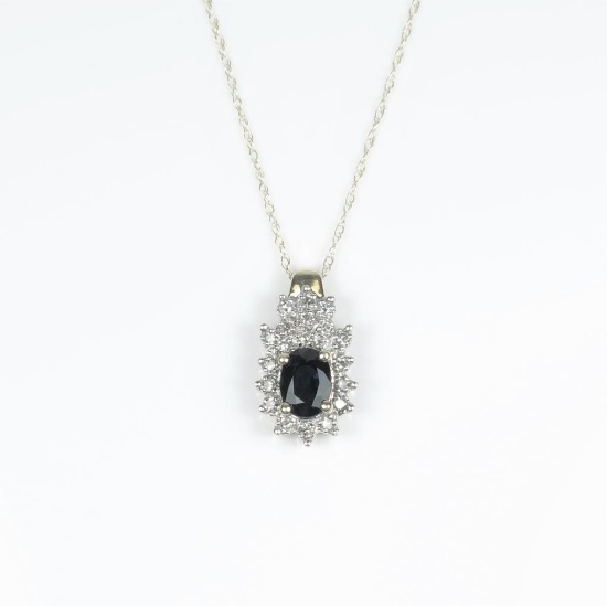 Elegant Blue Sapphire and Diamond Pendant