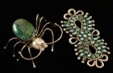 Lot of 2 Sterling Silver & Turquoise Pins