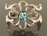 Navajo Floral Sandcast & Turquoise Cuff