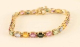 14kt Multi-colored Genuine Sapphire Bracelet