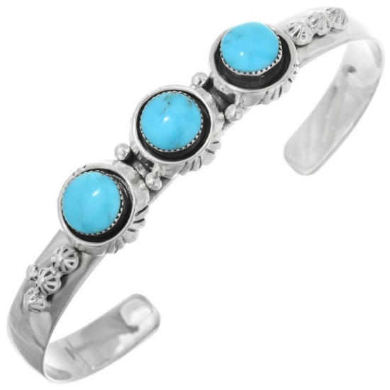 Three Stone Turquoise Ladies Silver Cuff