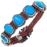 Navajo Turquoise Silver Leather Cuff Buckle Design