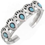 Navajo Turquoise Silver Bracelet Bear Paw Ladies C