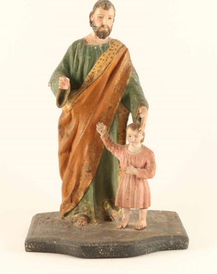 Rare Hand Carved Polychromed St. Joseph