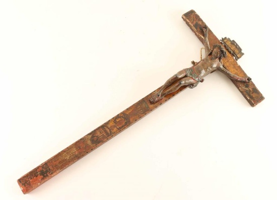 Rare Polychromed Hand Painted Crucifix