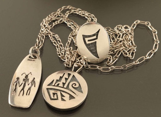 Lot of two Hopi Sterling Necklaces & Ring