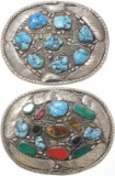 Lot of 2 Turquoise Western Belt Buckles