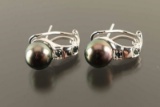 Spectacular Tahitian Black Pearl & Blue Diamond Earrings