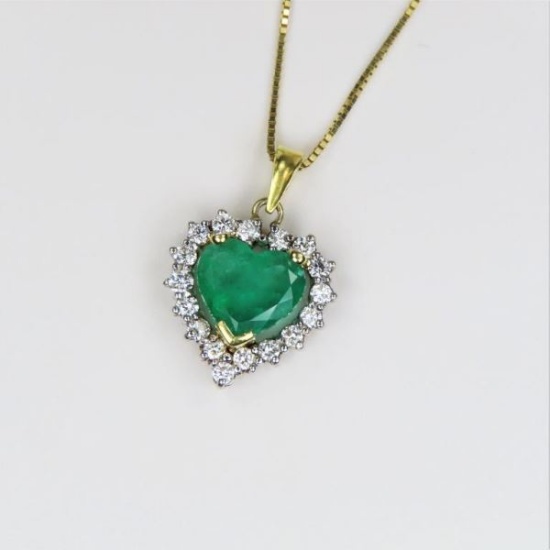Gorgeous Heart Shaped Emerald and Diamond Pendant