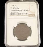 Rare U.S 1794 1¢ Liberty Coin w/ Cap Off
