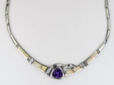 Amethyst, Inlayed Opal and Diamond Necklace