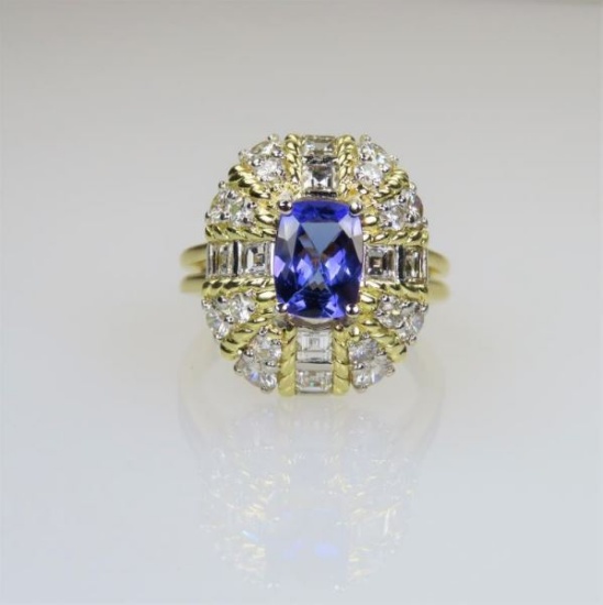 Exceptional Designer Tanzanite and Diamond Ring