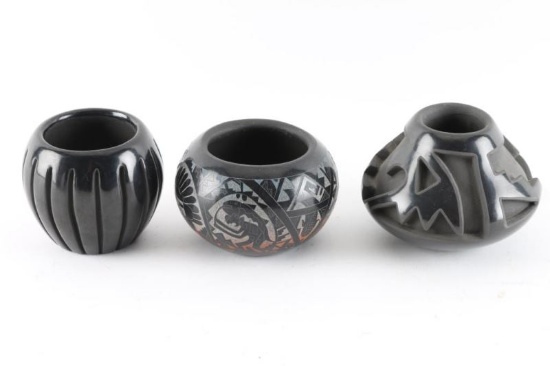 Lot of 3 Santa Clara Blackware Pots