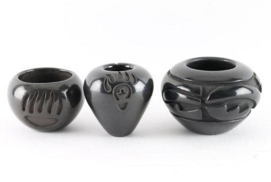 Collection of 3 Santa Clara Blackware Pot