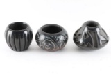 Lot of 3 Santa Clara Blackware Pots