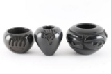 Collection of 3 Santa Clara Blackware Pot