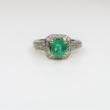 Elegant Art Deco Style Emerald and Diamond Ring