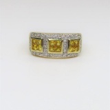 Stylish Yellow Sapphire and Diamond Ring