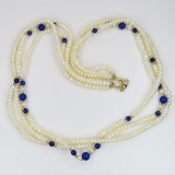 Wonderful Triple Strand of Pearl and Lapis