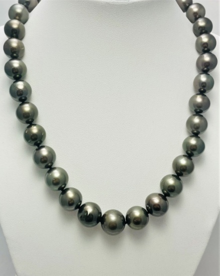 Spectacular Strand of Cultured TAHITIAN Black Pearls