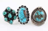 Lot of 3 Navajo Turquoise Rings
