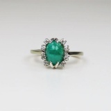 Vibrant Green Emerald and Diamond Ring