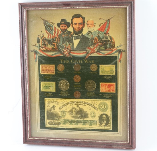Civil War Display of Coins & Stamps