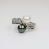Classy Black and White Pearl and Diamond Ring