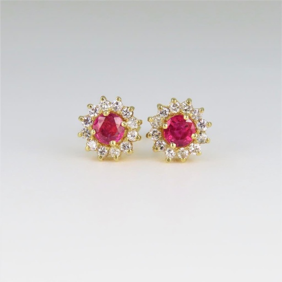 Beautiful Red Ruby and Diamond Stud Earrings