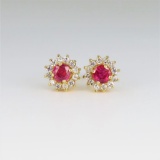 Beautiful Red Ruby and Diamond Stud Earrings