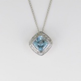 Bright Aquamarine and Diamond Pendant
