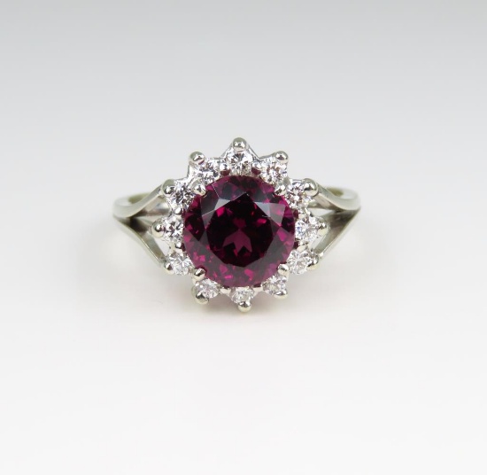 Radiant Fine Quality Raspberry Garnet and Diamond