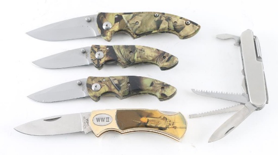 Lot Of Five Camo Pocket Knives