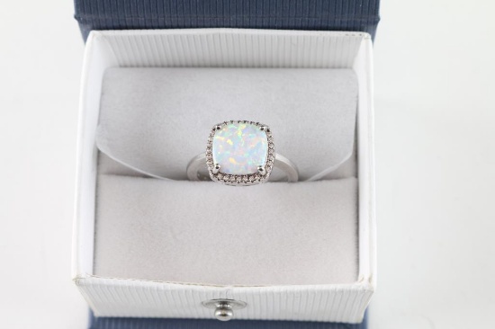 Cushion Cut White Opal Ring