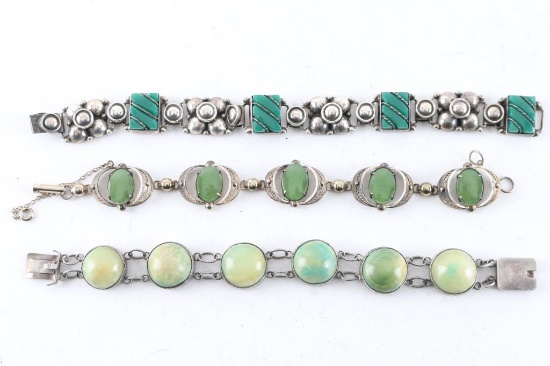 Lot of 3 Green Stone Bracelets