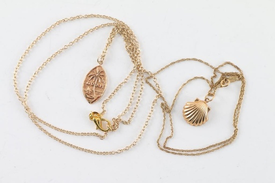 Lot of 2 Sleek 14Kt Gold Pendants on Chains