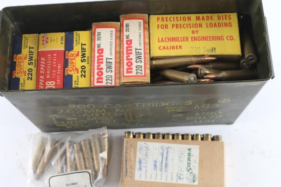 Lot of 220 Swift Ammo & Unprimed case