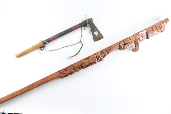North West Totem Pole Staff & Battle Axe